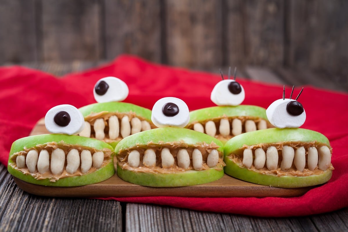 Apfel Monster als Party Snack - Dessert zu Halloween