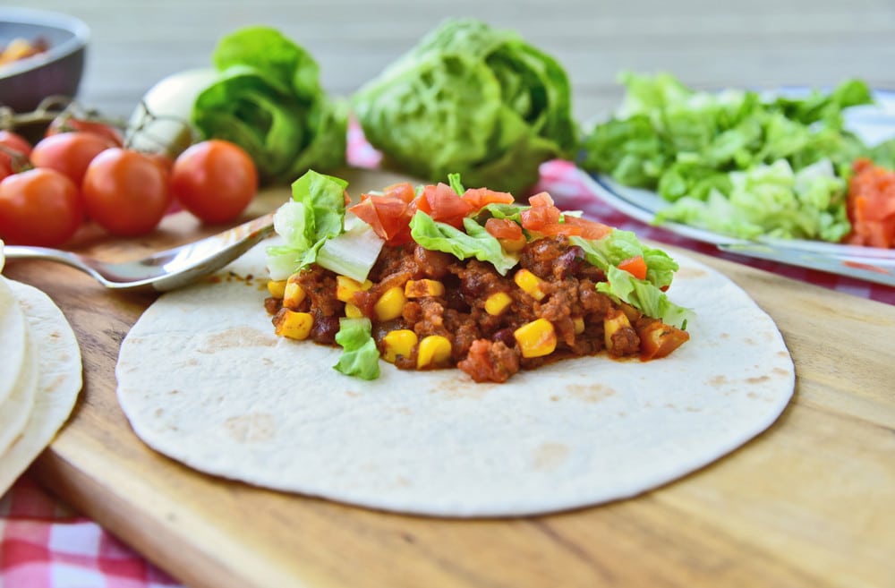 Burrito gefüllt mit Chili con Carne