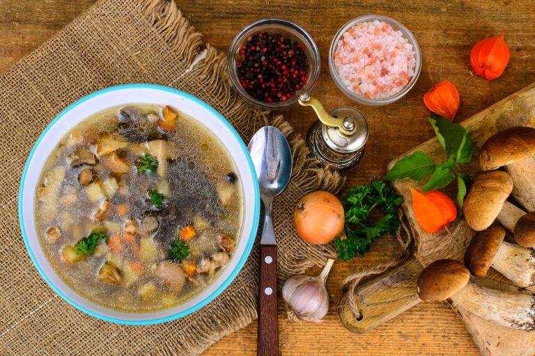 Einfache Pilzsuppe mit Waldpilzen, Kartoffeln und Karotten