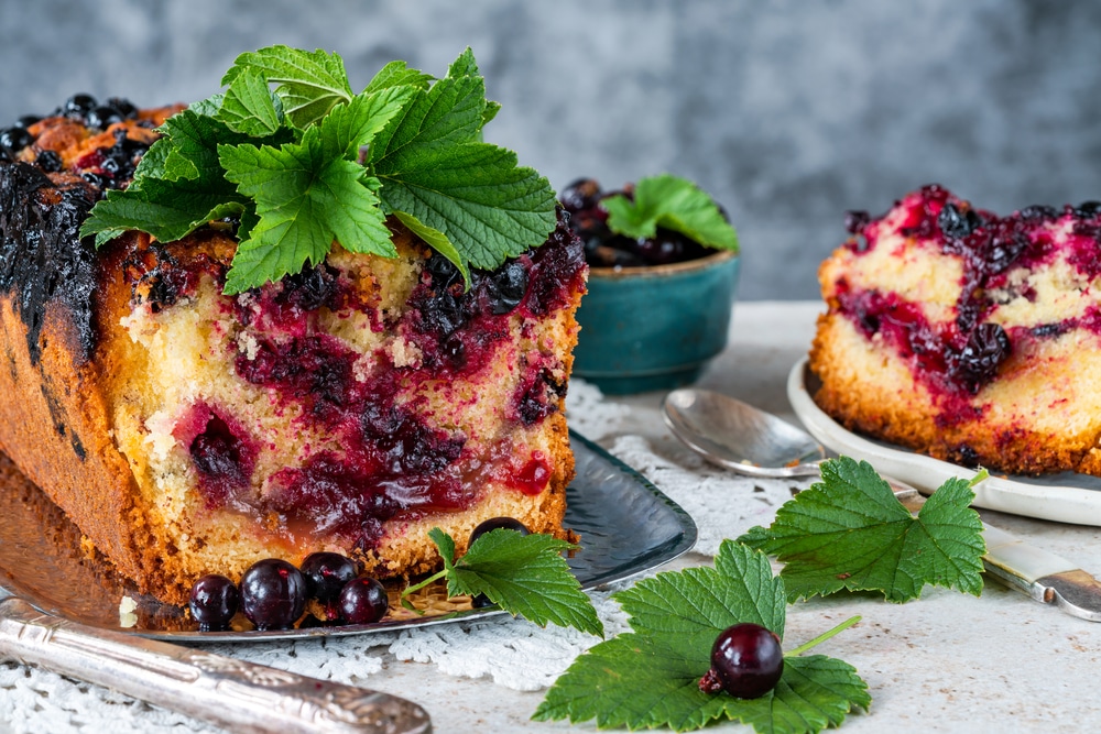 Einfacher Rührkuchen mit schwarzen Johannisbeeren