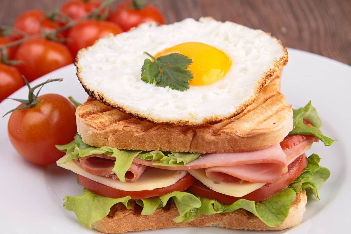 Einfaches Croque Madame Sandwich mit Senf