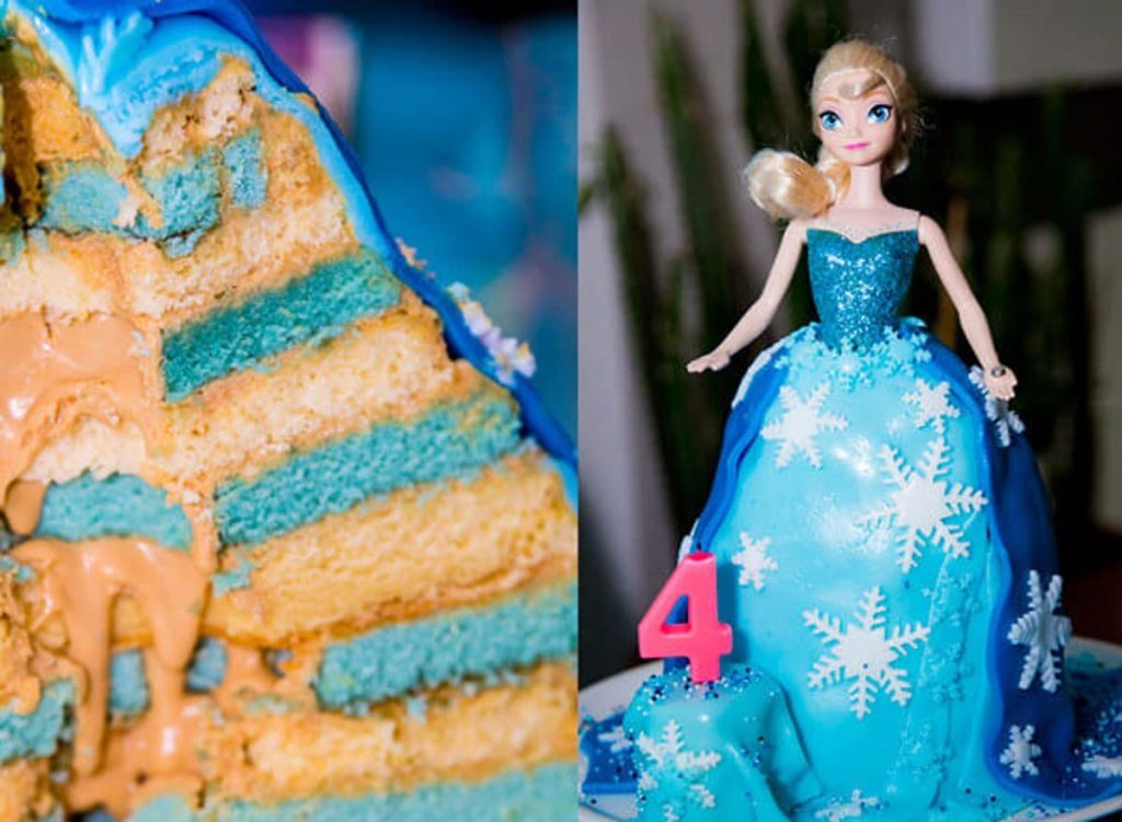 Eiskönigin Elsa Biskuittorte mit Karamellcreme und Fondant