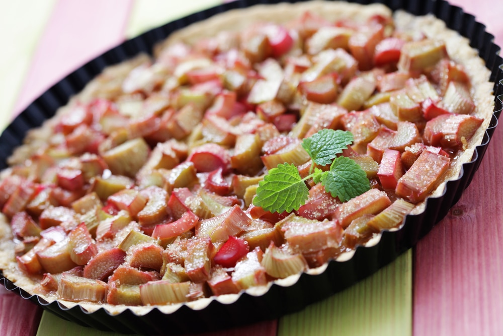 Frühlingshafter Rhabarberkuchen mit Mürbeteig