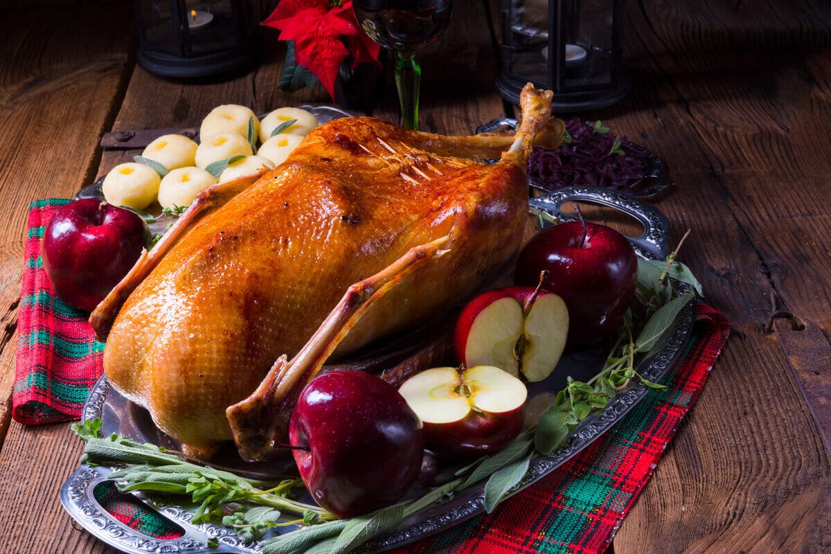 Gänsebraten mit Orangen und Äpfeln aus dem Backofen