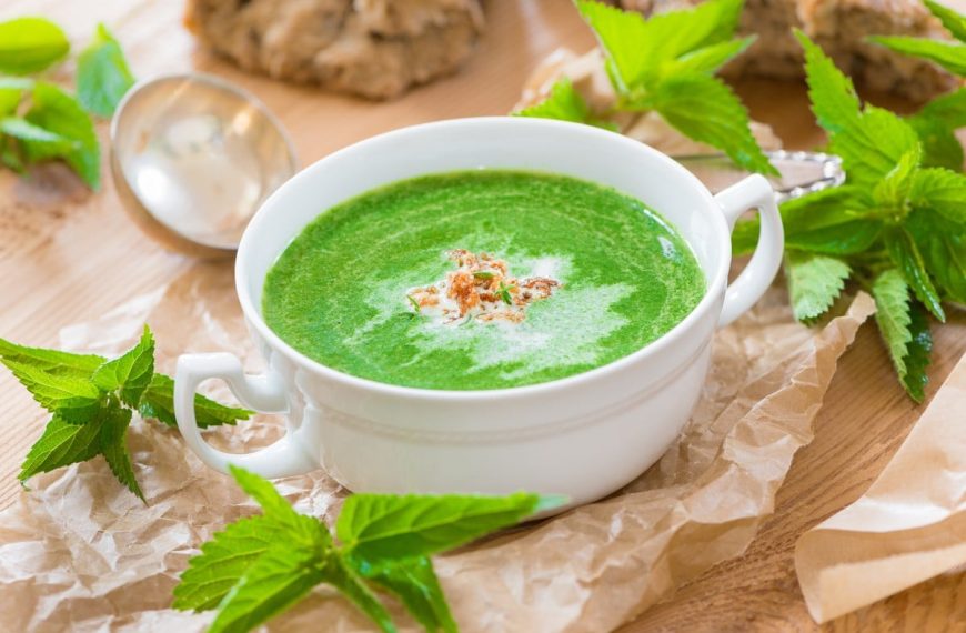 Kalte Brennesselsuppe mit Kartoffeln, Knoblauch und Zwiebeln
