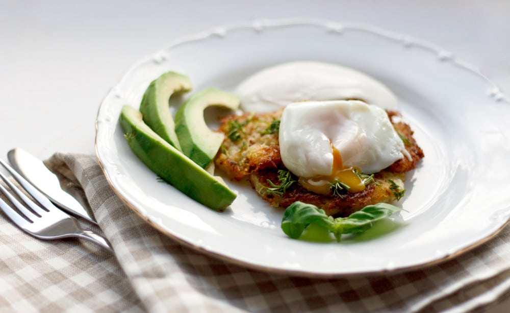 Kartoffel Rösti mit pochierten Eiern als herzhaftes Frühstück