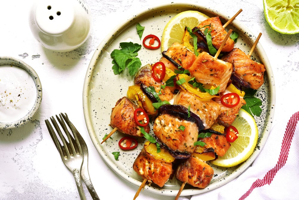 Lachs Spieße mit Paprika und Aubergine - Leckere Grillrezepte