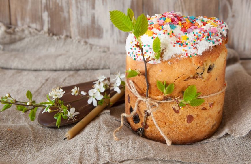 Leckerer Osterkuchen Kulitsch mit Rosinen und Saurer Sahne
