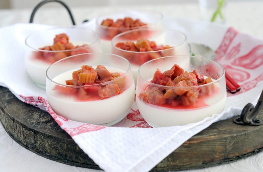 Leckeres Pannacotta Dessert mit Rhabarber, Sahne und Gelatine