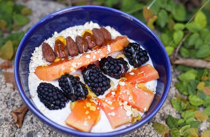 Oatmeal mit Papaya, Brombeeren und Chiasamen