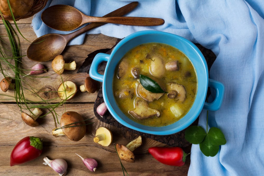 Pilzsuppe aus Butterpilzen mit Kartoffeln und Karotten