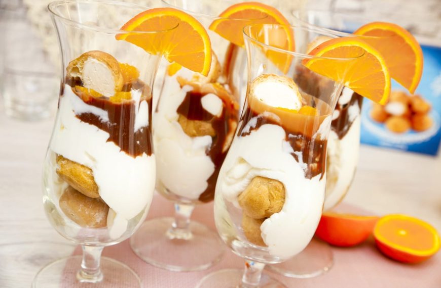 Quarkspeise mit Windbeutel und Ganache