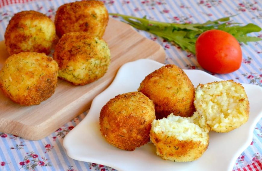 Reis Kroketten mit Schinken, Ei und Parmesan Käse