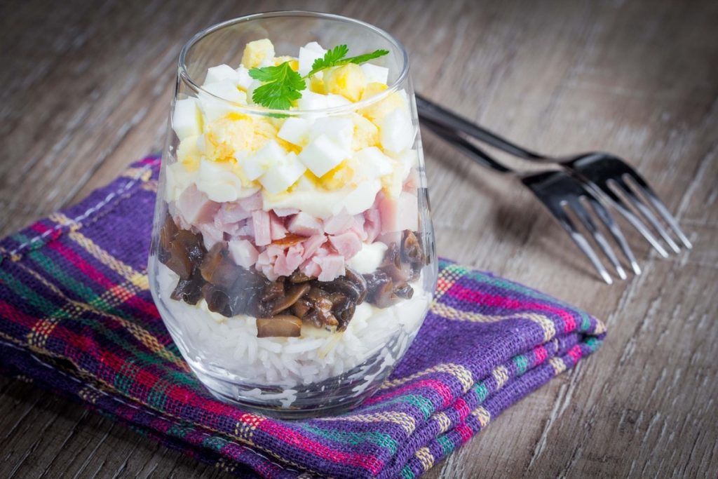 Reissalat mit Champignons