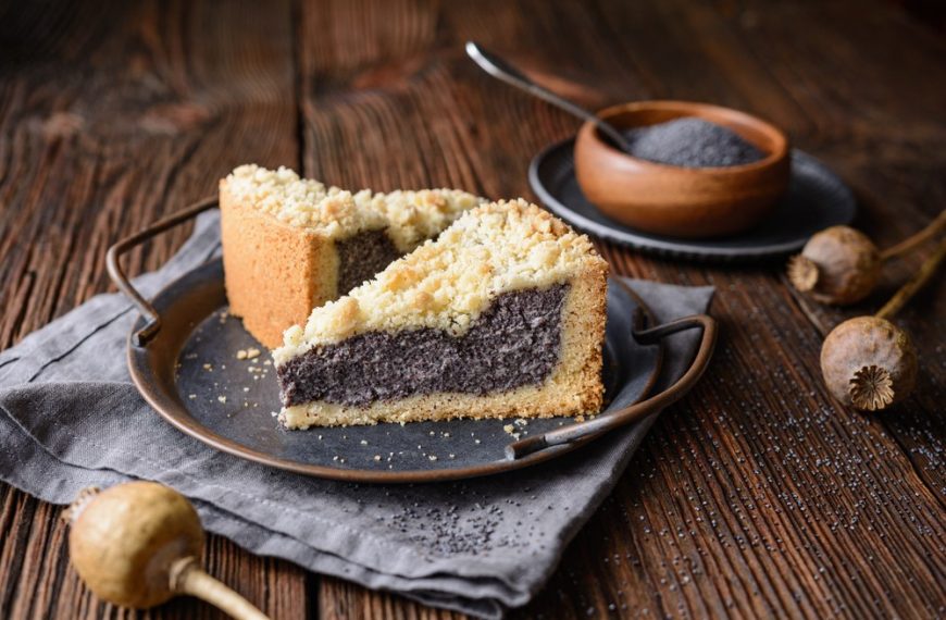 Saftiger Mohnkuchen mit Pudding und Streuseln