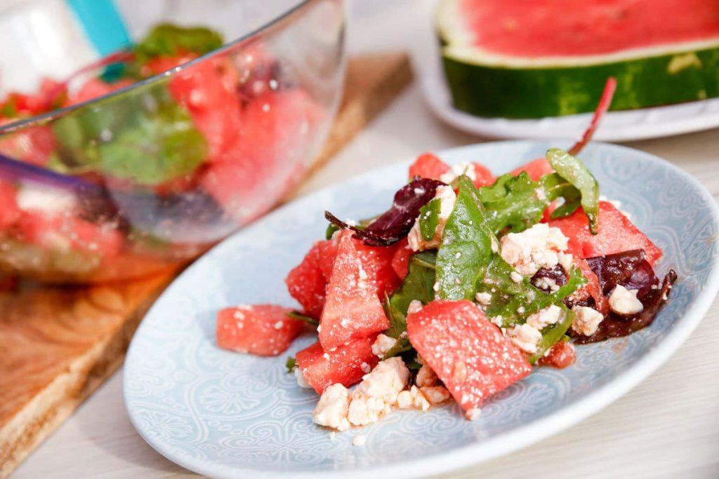 Saftiger Wassermelonen Salat mit Feta