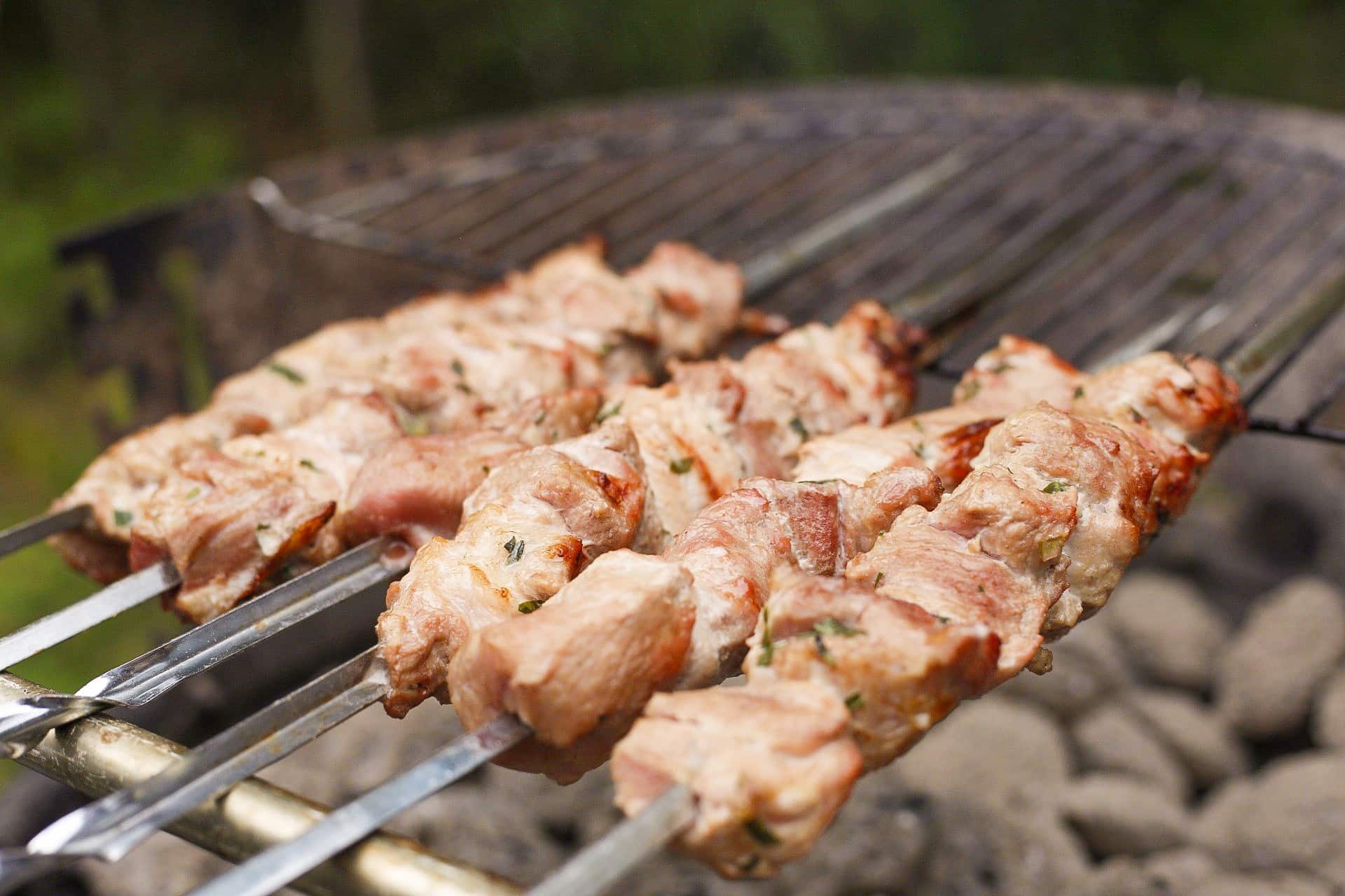 Schaschlik aus Schweinefleisch mit Knoblauch und Kokosmilch Marinade