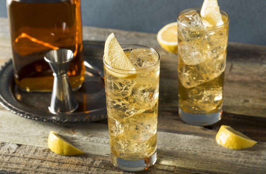 Spritziger Highball Cocktail mit Whisky und Zitrone