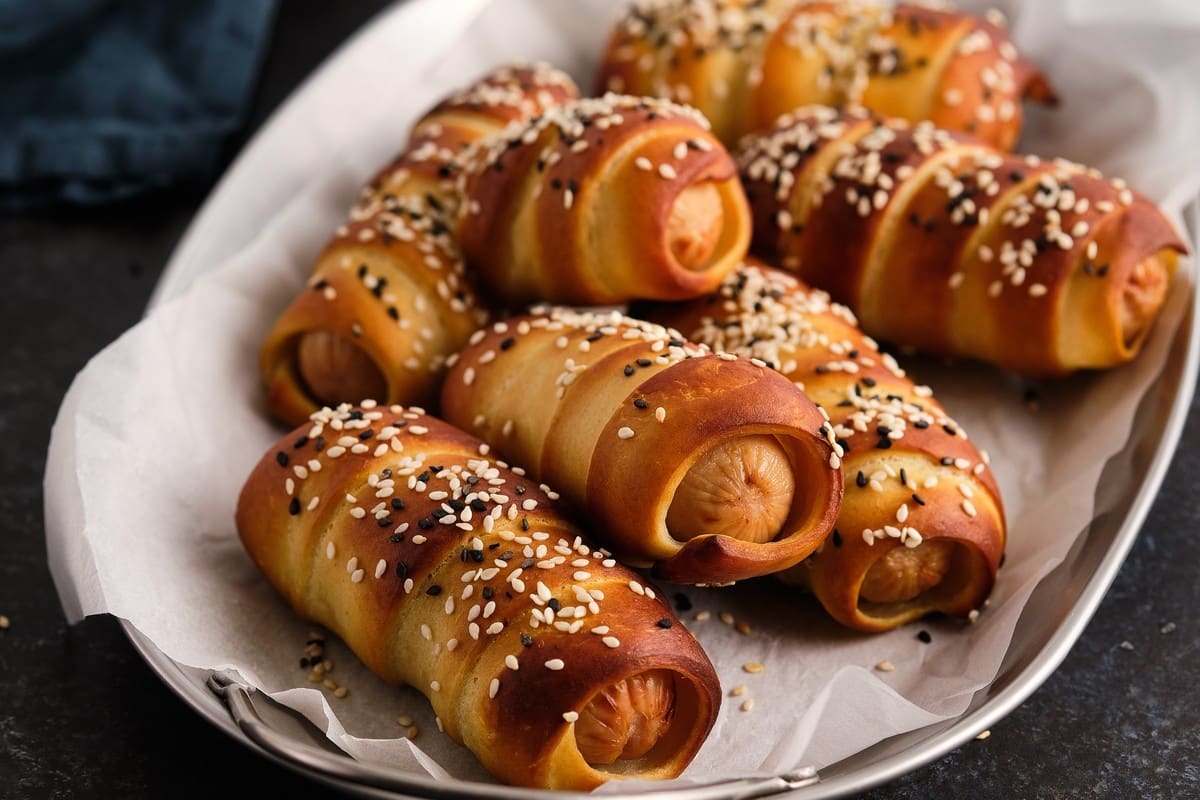 Würstchen im Schlafrock aus Hefeteig mit Schmelzkäse