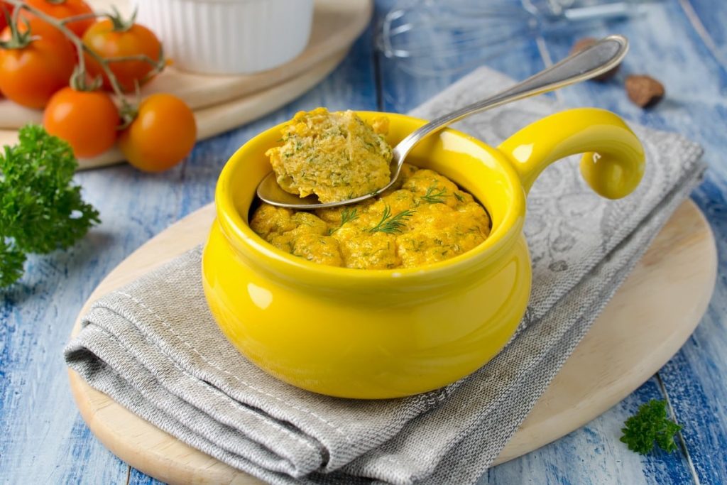 Zartes Gemüsesouffle mit Hähnchen