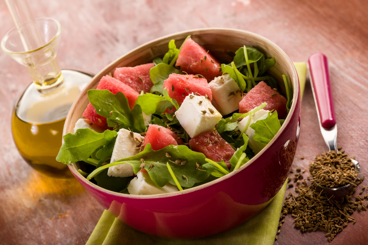 Sommersymphonie Melonen Salat mit Feta und Rucola