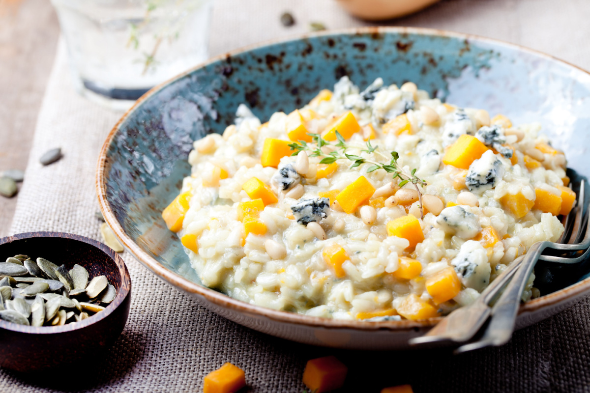 Herbstliches Kürbisrisotto mit Blauschimmelkäse