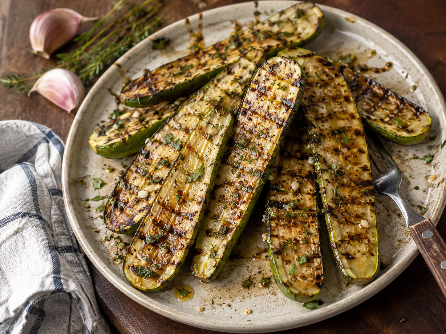 Gegrillte Zucchini in Kräutermarinade