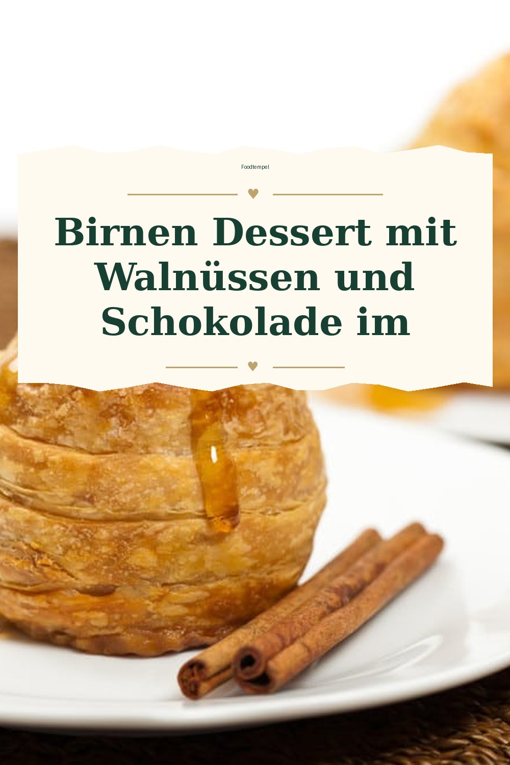 Pinterest-Pin für Birnen Dessert mit Walnüssen und Schokolade im