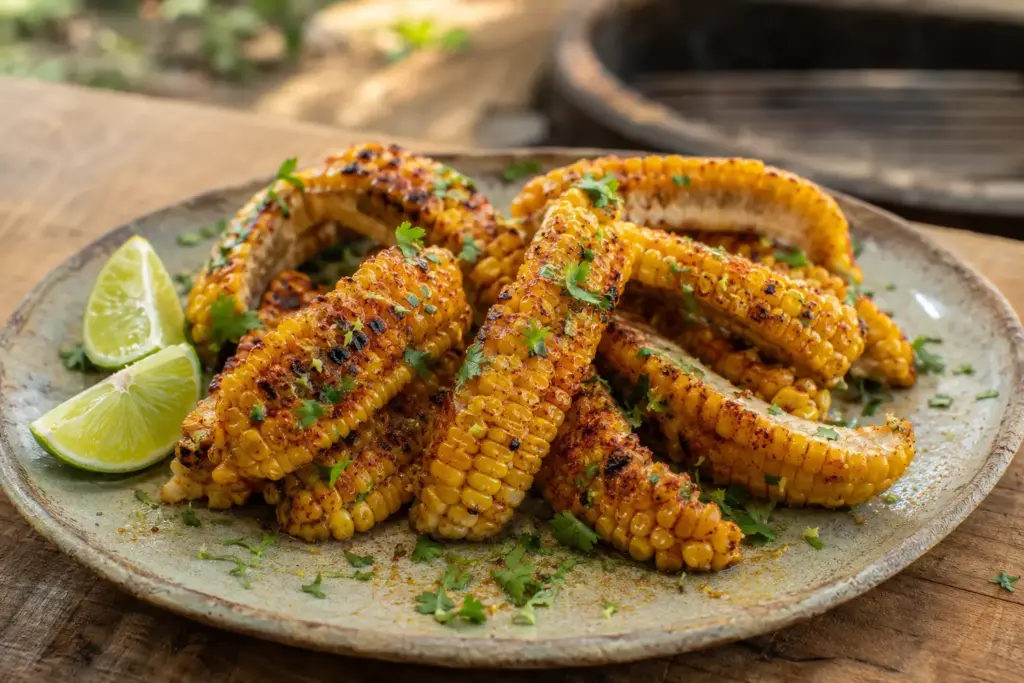 Gegrillte Corn Ribs mit Limetten-Chili-Butter und frischen Kräutern