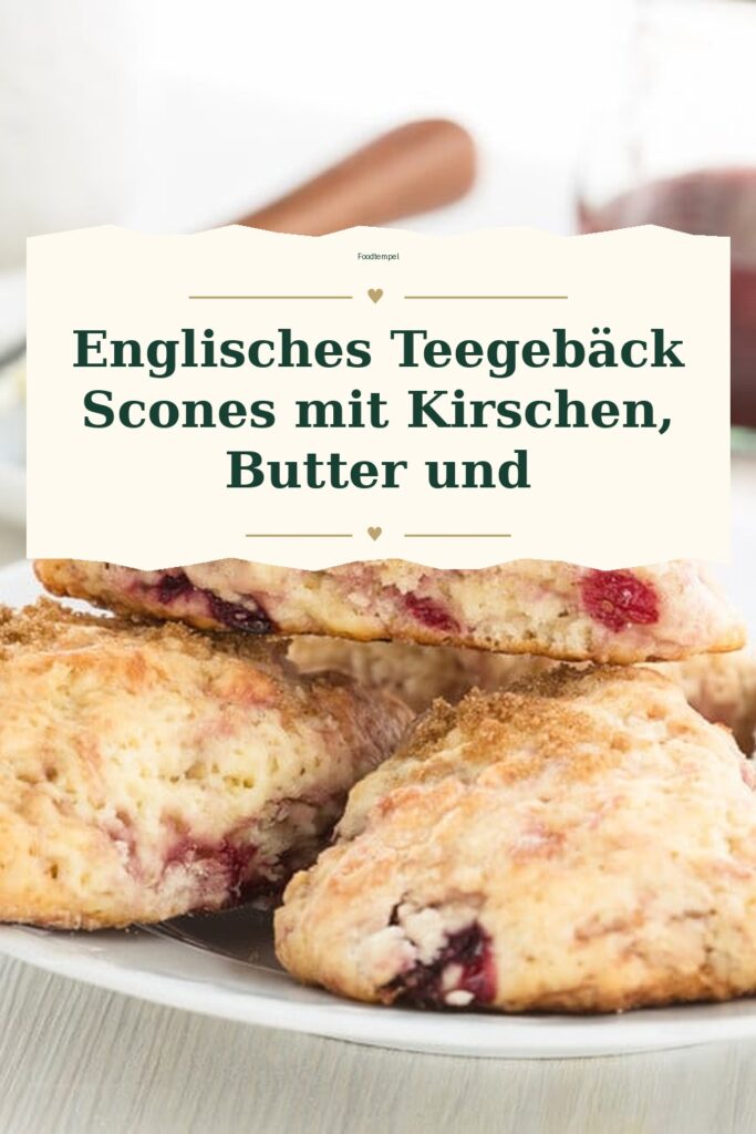 Pinterest-Pin für Englisches Teegebäck Scones mit Kirschen, Butter und