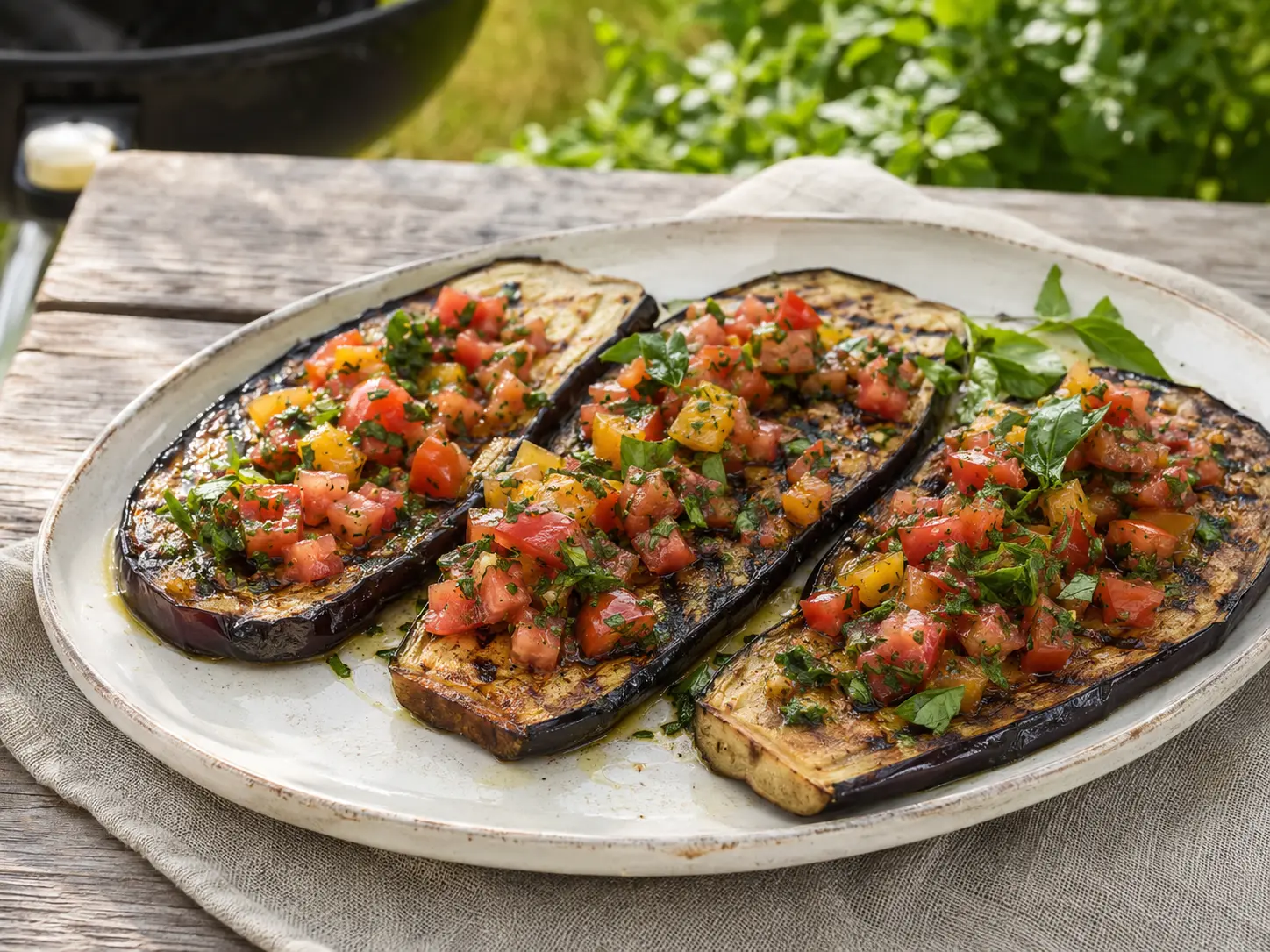 Gegrillte Auberginensteaks mit frischer Tomaten-Kräuter-Salsa