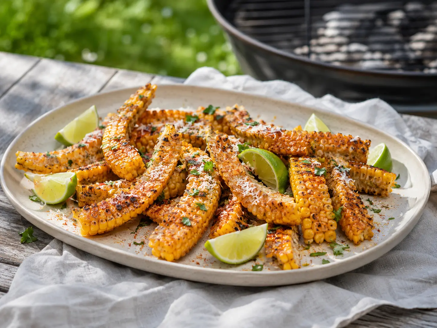 Gegrillte Mais-Ribs mit Limette, Parmesan und Paprika