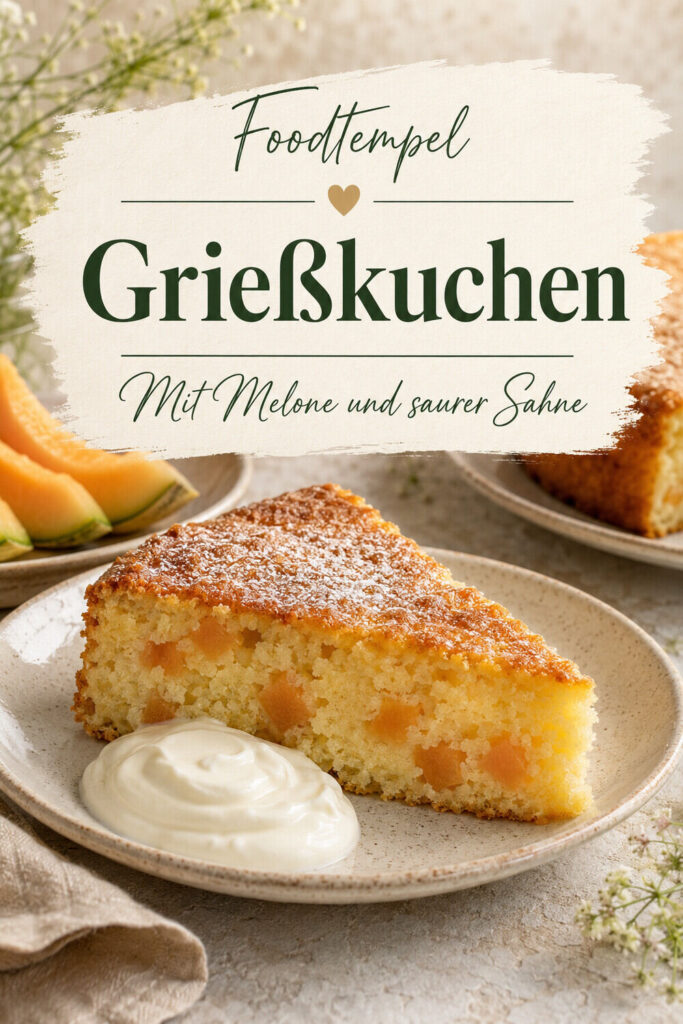 Grießkuchen mit Melone und saurer Sahne – Foodtempel Pinterest Pin