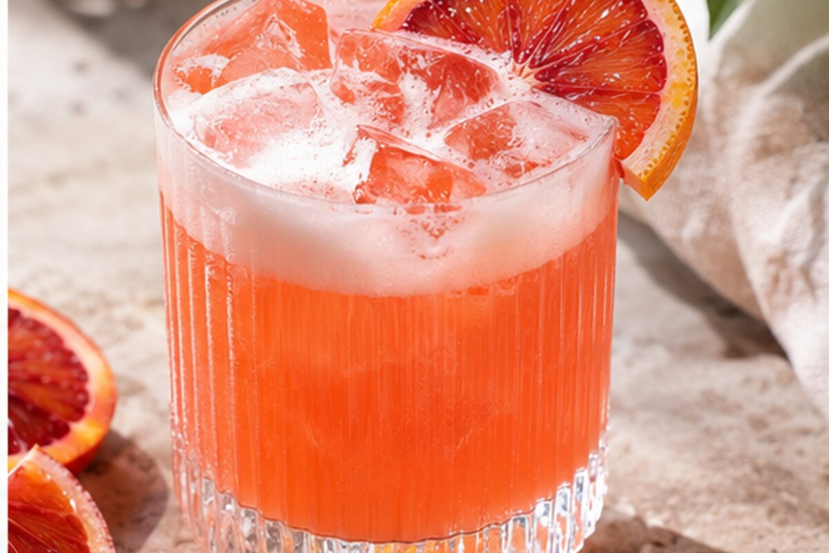 Johannisbeer-Zitronen-Prosecco-Cocktail mit Eis und frischen Zutaten