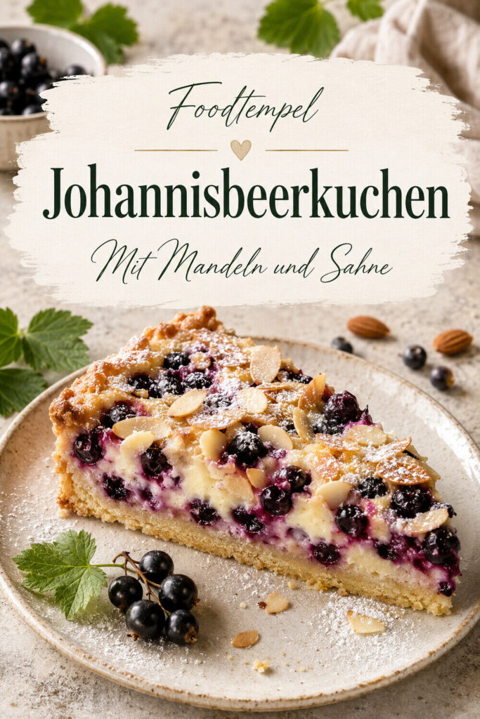 Johannisbeerkuchen mit Mandeln und Sahne – Foodtempel Pinterest Pin
