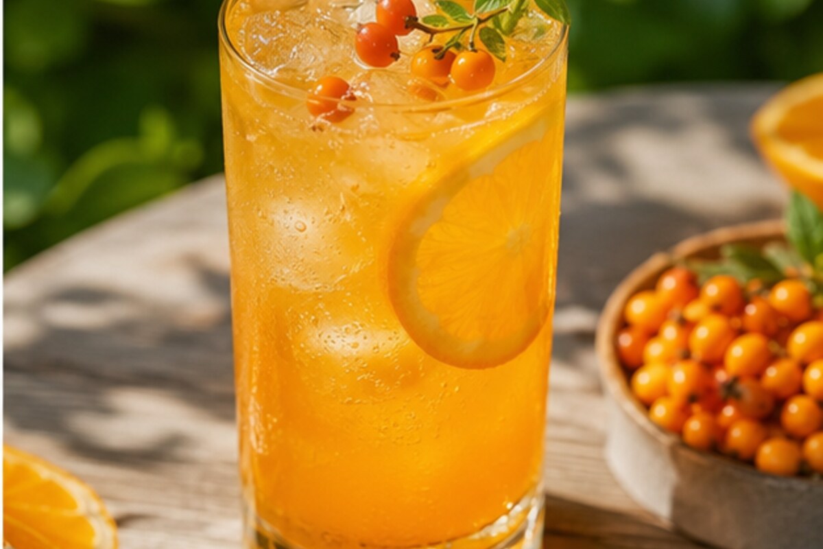 Nektarinen-Basilikum-Prosecco-Spritz mit Eis und frischen Zutaten