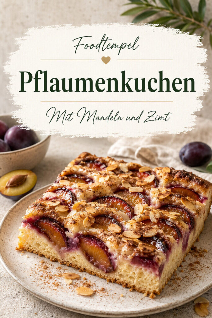 Pflaumenkuchen mit Mandeln und Zimt – Foodtempel Pinterest Pin