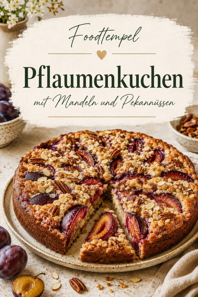 Pflaumenkuchen mit Mandeln und Pekannüssen – Foodtempel Pinterest Pin